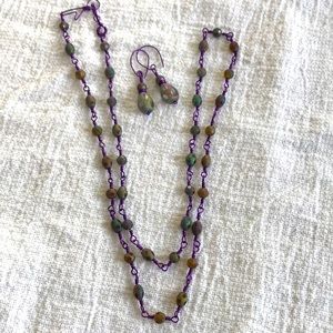 Artisan made wire and glass necklace and earrings